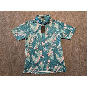 Bad Birdie Men's Palmado Golf Polo Shirt Tropical Leaf Print Size M- NWT